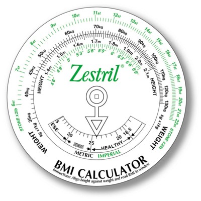 BODY MASS INDEX ROUND DISC CALCULATOR in White Metric & Imperial Can be Customised to Suit Applicati