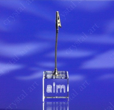 CRYSTAL GLASS BLOCK MEMO CLIP with 3D Laser Engraved Image & Logo in Centre