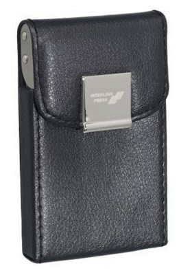 NOVARA GRAINED PU CARD CASE in Black with Polished Silver Clip