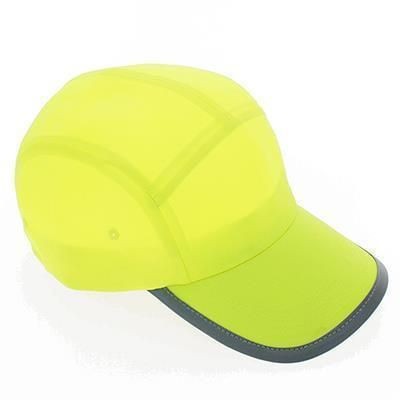 WARNING LINE 5 PANEL BASEBALL CAP with Reflective Piping in Yellow