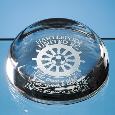 9CM LEAD CRYSTAL GLASS FLAT TOP DOME PAPERWEIGHT