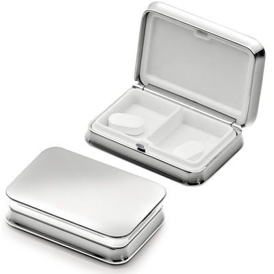 SMOOTH METAL RECTANGULAR PILL BOX in Silver with Two Compartments