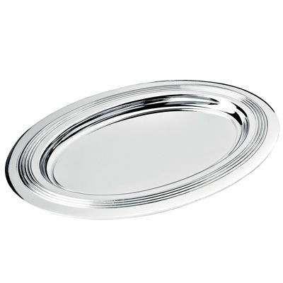 OVAL METAL TRAY in Silver with Decorated Rim