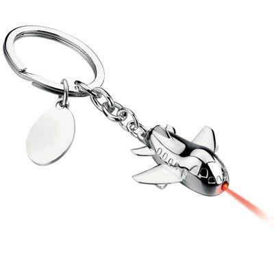 METAL AEROPLANE KEYRING in Silver with Red LED Light