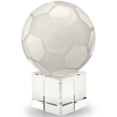 BALL AND BASE WHITE GLASS FOOTBALL PAPERWEIGHT