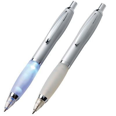 LIGHT UP METAL BALL PEN in Grey with Blue Light