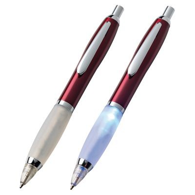 LIGHT UP METAL BALL PEN in Red with Red Light