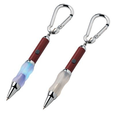 METAL CARABINER BALL PEN in Red with Blue Light