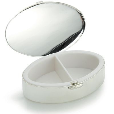 OVAL SHAPE PILL BOX in Silver Chrome Metal