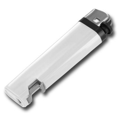 DISPOSABLE FLINT LIGHTER with Integral Bottle Opener in White