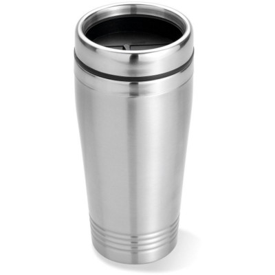 STAINLESS STEEL METAL DOUBLE WALL TRAVEL CUP with Black PP Lid