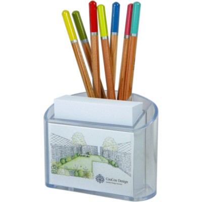 PLASTIC PEN & NOTE PAD CUBE BLOCK HOLDER in Clear Transparent