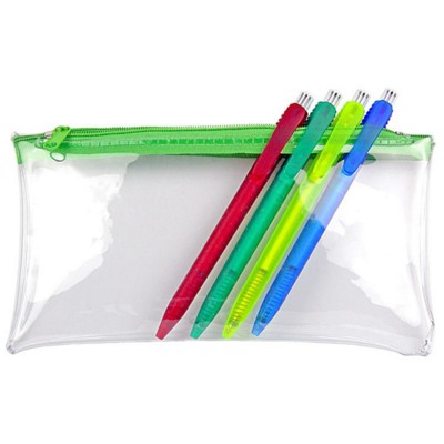 CLEAR TRANSPARENT PVC PENCIL CASE with Green Zip