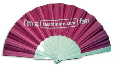 FABRIC CONCERTINA HAND FAN with Plastic Handle