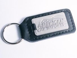 LEATHER FOB KEYRING with Metal Tag