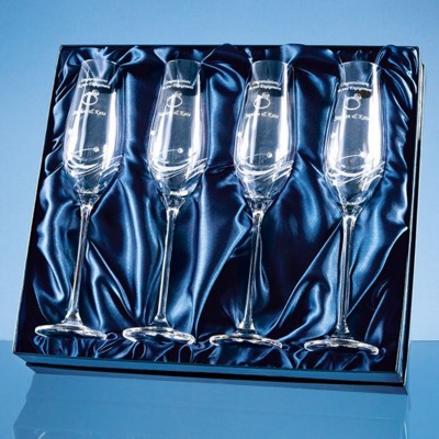 4 DIAMANTE CRYSTAL CHAMPAGNE FLUTES