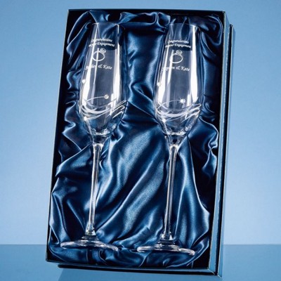 2 DIAMANTE CRYSTAL CHAMPAGNE FLUTES