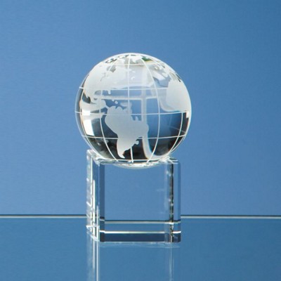 5CM OPTICAL GLASS GLOBE PAPERWEIGHT ON CLEAR BASE