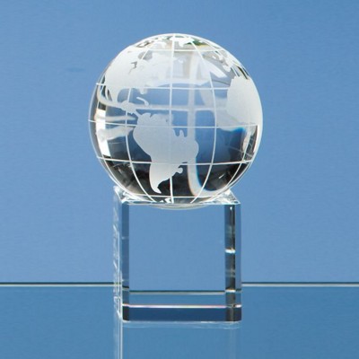 6CM OPTICAL GLASS GLOBE PAPERWEIGHT ON CLEAR BASE