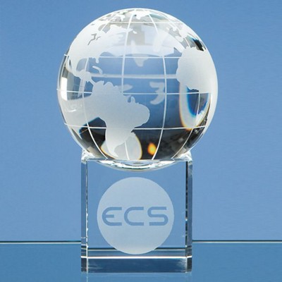 8CM OPTICAL GLASS GLOBE PAPERWEIGHT ON CLEAR BASE