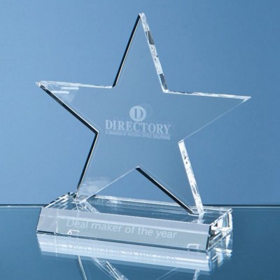 13CM OPTICAL CRYSTAL GLASS FIVE POINTED STAR ON BASE AWARD