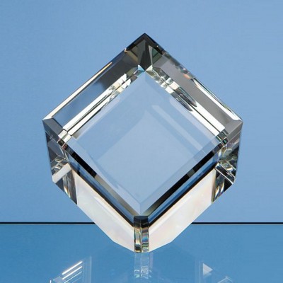 8CM OPTICAL GLASS BEVEL EDGE CUBE PAPERWEIGHT