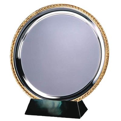 15CM SILVER METAL SALVER with Gold Ribbed Edge